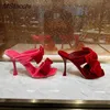 Slippers Rose Red Big Bowknot Sandals Women Summer Fashion Slippers Peep Toe Thin High Heel Dance Shoes Sexy Party Dress 230406