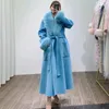 Kvinnors ullblandningar 2023 Lång ull blandad kvinnlig vinterjacka Kvinnor Natural Fox Päls Cuffs Coat Warm Chinese Korean Fashion Outerwear 231129