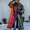 2050エレガントな秋のストリートレディーロングウールカーディガンコートファッション花柄のプリントポケットロングスリーブジャケット冬の女性ブレンドウールコート
