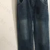 Broderi breda ben jeans kvinnor rak denim byxor triangel blå hög midja lösa denim byxor varumärke jeans