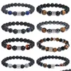 Charm Bracelets Natural Tiger Eye Stone Braid Volcanic Bracelet Elastic Rope Birthday Gifts Drop Delivery Jewelry Dhcpc