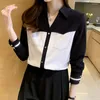 Women's Blouses Black And White Stitching Chiffon Shirt Autumn 2023 Fashion Temperament Ladies Blouse Professional Tooling Long-sleeved Tops