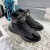 Prades ayakkabı fincan ayakkabıları Amerika tasarımcı spor ayakkabılar erkekler yüksek patent deri düz antrenörler siyah mavi örgü dantel-up naylon gündelik ayakkabı açık spor ayakkabı kutu