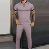 Tute da uomo Autunno Completi da uomo Casual T-shirt semplice Abbigliamento sportivo Zipper Top Pantaloni Moda Jogger fitness a maniche corte