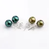 Eenvoudige Studs Earring 925 Ronde Zoetwater Pauw Groen 7-8mm Parels Sterling Zilver Vrouwen Sieraden 10 Pairs242k