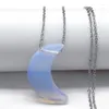 Anhänger Halsketten Mode Mond Form Blau Sand Stein Halskette Edelstahl Kette Für Frauen Crescent Schmuck Geschenk Bijoux Femme