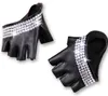 Fingerless Handskar Kvinnors mode Half Palm Semi-Finger Pu Leather Rhinestone Gloves Men's Fingerless Hip-Hop Personality Diy Gloves 231128