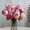Fleurs décoratives 13 Têtes Artificielles Pivoine Roses Hortensia Bouquet De Fleurs De Mariage Fête D'anniversaire De Noël Halloween Décoration De La Maison Faux