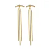 Dingle örhängen vintage guldfärg bar lång tråd tofs droppe för kvinnor glans båge geometriska koreanska mode smycken hängande pendientes