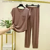 Kobiety Sleep Lounge Modal Women Pajama Sets Sets Salle 2023 Summer Nowe garnitury domowe Fe luźne rozmiary Spodnie 2 sztuki