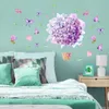 Wall Stickers 1pcs Purple Hydrangea Macrophylla Parachute Butterfly Pvc Static Living Room Bedroom Decoration Sticker 231128