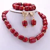 Collier Boucles d'oreilles Ensemble 4ujewelry Corail Tour de cou Costume Bijoux nigérians 13-20mm Rouge / Vin Perles