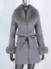 Pelliccia da donna Pelliccia sintetica CXFS Giacca invernale da donna Cappotto in vera pelliccia Collo in pelliccia di volpe naturale Polsini Cintura Cashmere Lana Capispalla caldo in lana Streetwear 231129