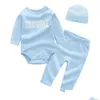 Clothing Sets Clothing Sets Baby Girl Clothes Boy Born Childrens Suit Three-Piece One-Piece Long Pants Hat Chd10106 Drop Delivery Baby Dhzh9