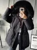 女性Sジャケット冬の温かいドローストリングパーカー女性ビッグファーフード付き厚い風のない風器オーバーコート女性カジュアルスノーコートコットン231129