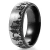 Wedding Rings Deer Family Hunting Scene Dome Black Tungsten Ring Mountains Forest Landscape Mens Promise Engraved