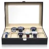 Uhrenboxen Hüllen 6/10/12 Gitter Leder Uhrenbox Vitrine Halter Schwarz Aufbewahrungsbox Glas Schmuck Organizer für Männer Frauen Geschenkbox 231128