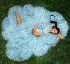 Light Sky Blue Fluffy Tulle Maternity Robes For Pregnant Women Custom Made Ruffles Long Sleeved A Line Dresses Photoshoot Beach Birthday Prom Formal Robe CL2219