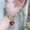 Anhänger Halsketten Vintage Romantische Choker Weave Perlen Rot Liebesherz Kurzkettige Strass Edelstahl Halskette Für Frauen Party