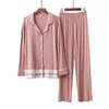 Women's Sleepwear Lounge Spring Autumn Pyjamas Women Modal Lapel Lace Pajamas Soft Long Sleeve Pants Homewear Set Pijama Female Suit