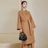 Red high count wool double-sided cashmere coat for women's mid length 2023 autumn/winter new style loose woolen coat