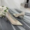 Sandali Scarpe da sposa Donna 2023 Abito con paillettes in rete Abito da damigella d'onore in pizzo Taglia 33-41 Tacchi alti per banchetti