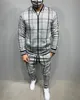 Mens Tracksuits Men 3D Plaid Sports Gentlemen Sets Jacket Set Tracksuit Street Fashi Trend Fashion Standup Collar Zipper Sportswear Suit 231129
