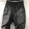 Erkekler pantolon Idopy Mens Kış Sıcak Sahte Deri Harem Pantolon Elastik Bel Drstring Pu Jogggings L231129