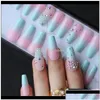 False Nails False Nails Handmade Ombre Gel Nude Coffin Reusable Press On Box Pink Acrylic Uv Bling 3D Crystal Ballet Fasle C69Yh S0Uqm Dhgne