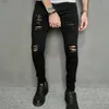 Heren Jeans Streetwear Gescheurde Slanke Mannen Potlood Broek Stijlvolle Mannelijke Hip Hop Stretch Gaten Casual Denim Broek 231129