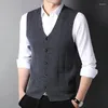 Men's Sweaters MACROSE Wool Cardigan V-neck Collar Sleeveless Solid Color Knitting Vest Man Casual Single Breasted