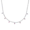 Chaînes 2mm mince CZ Tennis chaîne rose en forme de coeur cubique zircone goutte charme étincelles femmes mode collier ras du cou