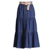 Kjolar 2023 sommarlång denim kjol kvinnor solid hög midja a-line koreansk streetwear casual loose party maxi jean