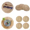 Mats Pads 4 Pcs Set Placemats Round Table Grass Cushion Woven Heat Resistant Kitchen Gadget Tools Cup Mat Ecofriendly St Braid Y20 Dhjit