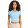 Allinea maglietta da donna camicia corta a maniche corte femminile equipaggio a costola a costolette da yoga limoni tops palestra allenamento raccolto top casual fitness stretto limonswe