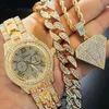 Hip hop cezalandırıcı 8 Miami Küba Bilezik Kristal Rhinestone Saat buzlu Geometrik Kolye Kolye Altın Renk Takı SE290X