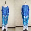 Jurk Oversize Oceaanblauw Boheems Gedrukt Kaftan Strandjurk Plus Size Tuniek Vrouwen Zomer Strandkleding Halve Mouw Maxi Jurk Gewaad N669