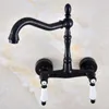 Rubinetti della cucina Doppia maniglia Doppio foro Rubinetto per lavabo a parete Ottone lucidato a olio 360 Bocca girevole Miscelatore per lavabo da bagno Dnf825