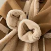 Женское меховое искусственное меховое пальто UCXQ из овечьей шерсти в стиле пэчворк, коричневое меховое пальто, женское лоскутное пальто с длинным рукавом и роговыми пуговицами, теплое пальто 2023, осень-зима 231129