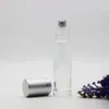 Bouteilles à roulettes en verre transparent pour huiles essentielles rechargeables de 10 ml, bouteilles d'huile essentielle de parfum avec rouleau en acier inoxydable et argent Pxdh