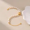 Gliederarmbänder Vergoldetes Perlenarmband Frau Runder Knopf Natürliche Perlen Vintage Perlen Schmuck Mütter Geschenke Pulsera Lujo