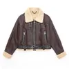 Womens Leather Faux Winter Fashion Spicy Girl Double Sided Artificial Short Warm Jacket Retro Lång ärm Pocket Coat 231129