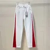 Jeans pour femmes Designer 2023SS Automne / Hiver Nouveau Pantalon en denim contrasté rouge et blanc Coupe 3D Jeans à jambe droite pour femmes VJ8H