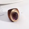 Cluster-Ringe, ovaler Naturstein, Amethyst, grün, rot, Achate, großes Holzband, Schmuck für Frauen, modischer Charakter-Trend-Ring