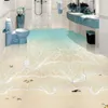 モダンなシンプルビーチシーウェーブポーウォールペーパー3Dフロアタイル壁画ステッカーバスルーム防水自己接着剤3D壁紙239J