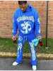 Homens e mulheres Sorto moletom Fashion Designer de luxo Pullover de alta qualidade Hellstar Blue Yoga Hoodios imprimindo roupas de luvas comprida Roupas de hip-hop