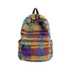 School Bags Fashion Backpack For Women Winter Lamb Wool Plaid Teenager Girls Book Female 231128