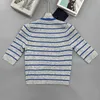 Designer women's clothing 20% off Shirt Style Knitted Stripe Grey Medium Round Neck Top T-shirt 2023 Versatile Sleeve