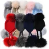 Chapeaux à large bord Seau tricoté bébé chapeau avec trois véritable pompon de fourrure enfants bonnet garçon fille boule de raton laveur naturel enfants casquette mignon pom 231128