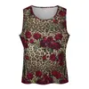 Men's Tank Tops Gold Leopard Top Red Roses Print Streetwear Daily Gym Man's Printed Sleeveless Vests Plus Size